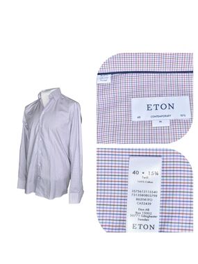 Eton Men's Contemporary Cotton Twill Check  Shirt - 15 3/4 Size M